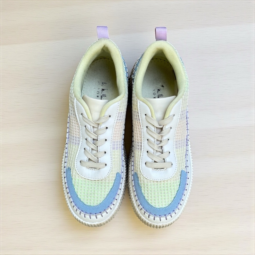 Nicole Miller Brita Woven Rainbow Pastel Platform Sneaker in Beige Mist Sz 8 - Picture 4 of 10